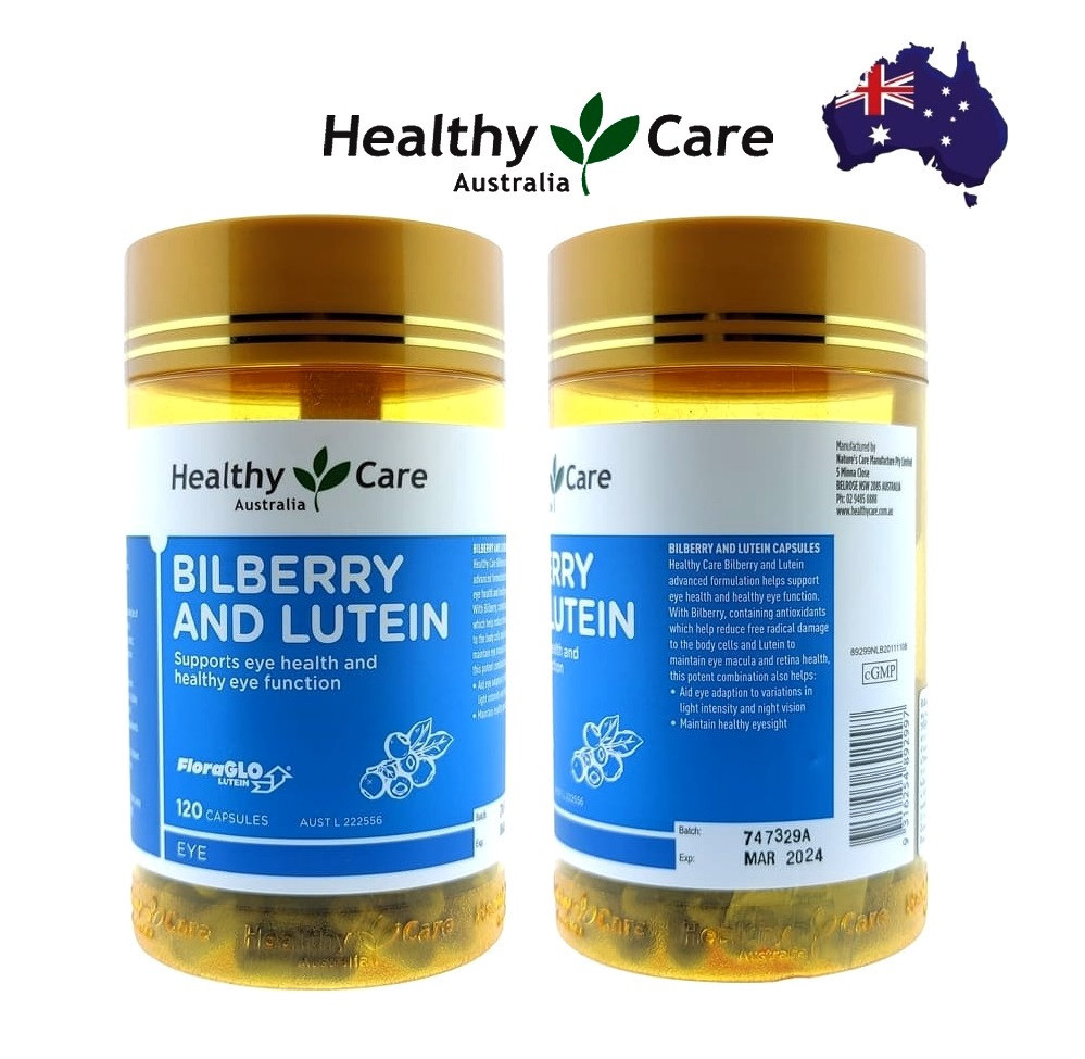 Лютеин и Черника для здоровья глаз и функции зрения Healthy Care Bilberry & Lutein 120 Capsules, Австралия