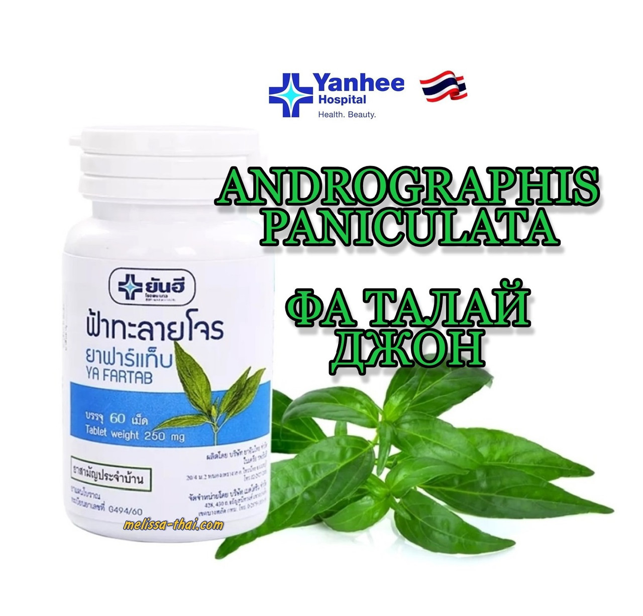 Фа Талай Джон - Андрографис Yanhee Hospital Ya Fartab Andrographis Paniculata 60 капсул, Таиланд
