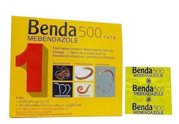 Антигельминтный препарат от паразитов широкого спектра Benda 500 Mebendazole Thai Nakorn Patana, 1 шт. Таиланд