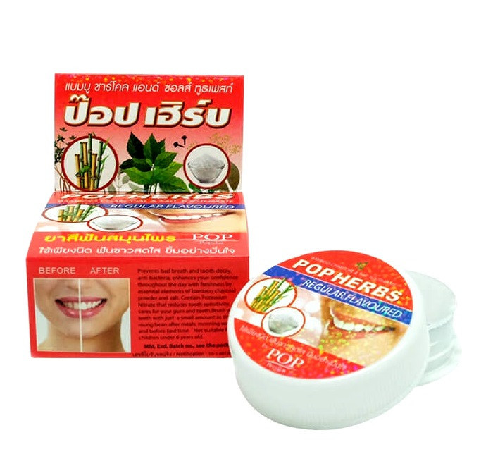 Отбеливающая зубная паста с Бамбуковым Углем Pop Herbs Bamboo Sharcoal & Salt Toothpaste, 30 мл. Таиланд