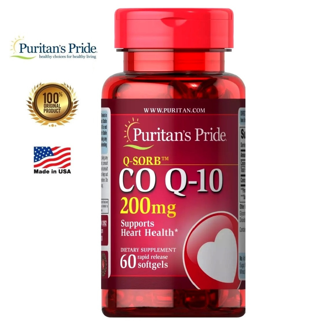 Препарат для сердечно-сосудистой системы с Коэнзимом Puritan's Pride Q-SORB™ Co Q-10 200 mg. США