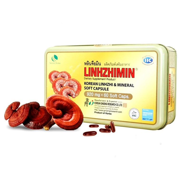 Линчжи и минералы в капсулах Linhzhimin® Korean Linhzhi & Mineral Soft Capsule 920 mg × 60 caps. Корея