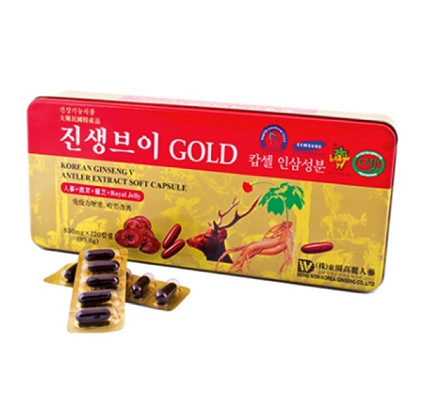 Экстракт корейского Красного Женьшеня и Линчжи Korean Ginseng V Antler Extract Soft Capsule 120 шт