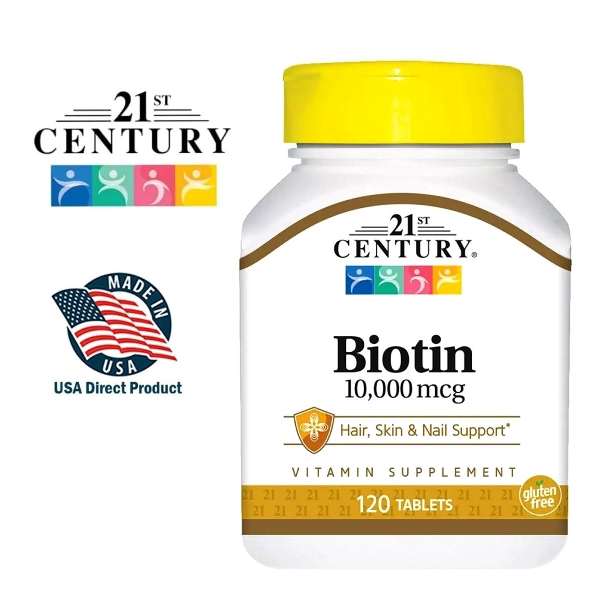 Биотин против выпадения и для роста волос, ногтей 21st Century Biotin 10000 mcg.120 капсул. США