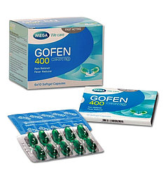 Препарат Mega Gofen 400 Fast Acting для быстрого устранения болей и снятия воспаления, 10 капс. Таиланд