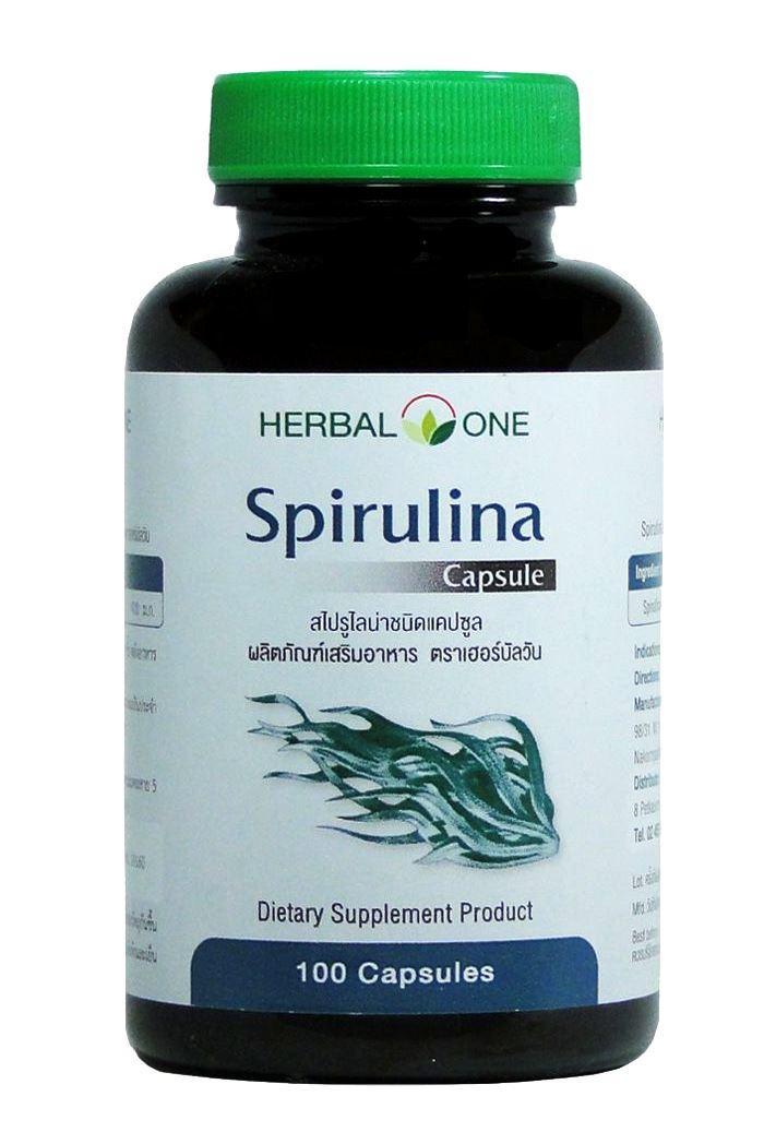 Капсулы Спирулина, комплекс витаминов, минералов и аминокислот Herbal One Spirulina Capsule, 100 шт., Таиланд