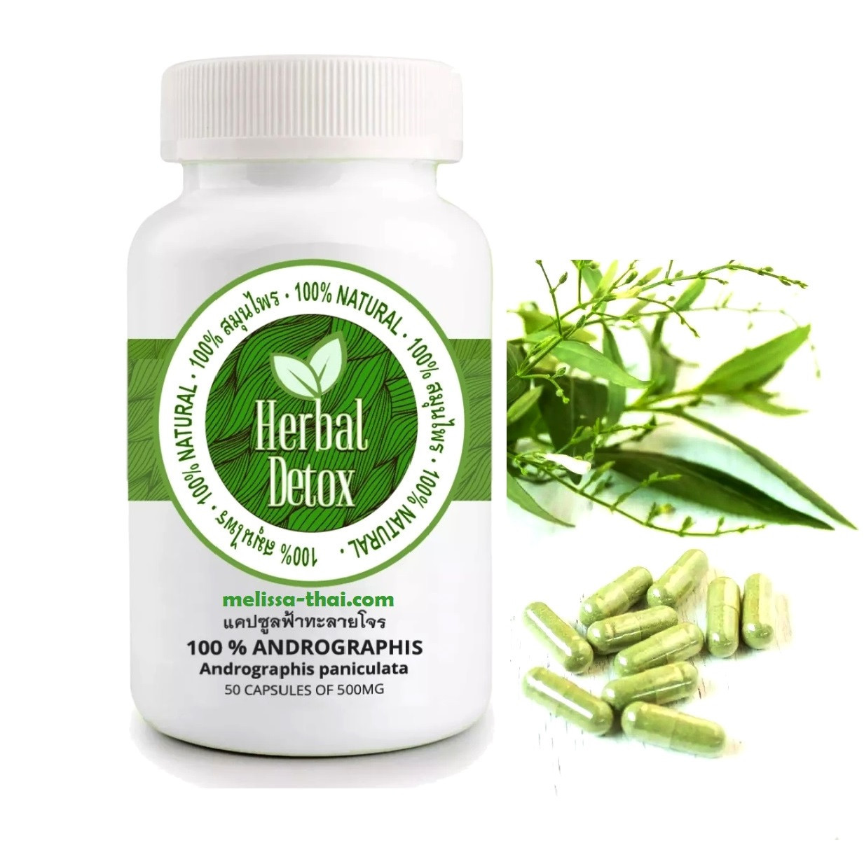 Высококонцентрированный Andrographis Paniculata 500 mg Fah Talai Jone Herbal Detox, 50 капсул, Таиланд