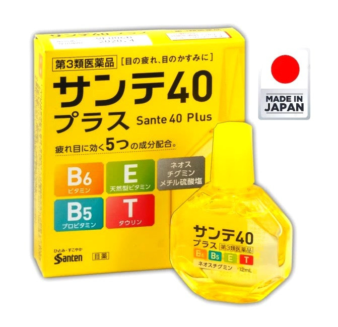 Глазные капли с витаминами Sante 40 Plus возрастные от усталости и красноты глаз 12 мл, Япония