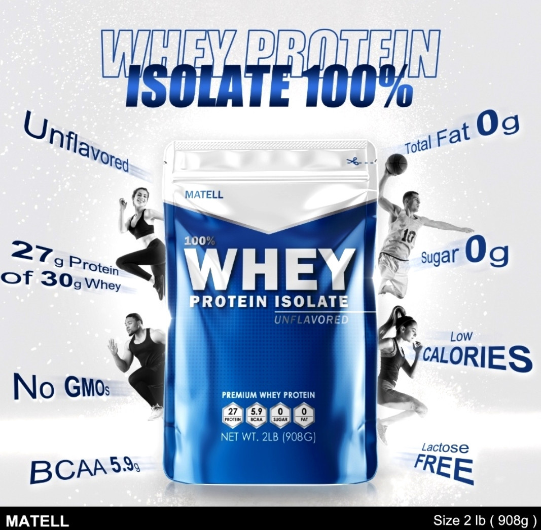 Изолят Сывороточного Протеина без сахара и лактозы MATELL 100% Whey Protein Isolate 2 Lb (908 g) США
