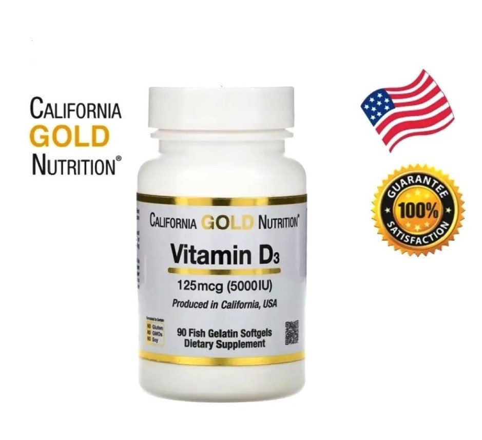 Витамин D3 California Gold Nutrition Vitamin D3, 125 mcg (5,000 IU), 90 Fish Gelatin Softgels, 90 капсул США