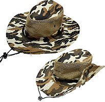 Шляпа для рыбалки охоты и походов трансформирующаяся с ветрозащитной веревкой камуфляж коричневая