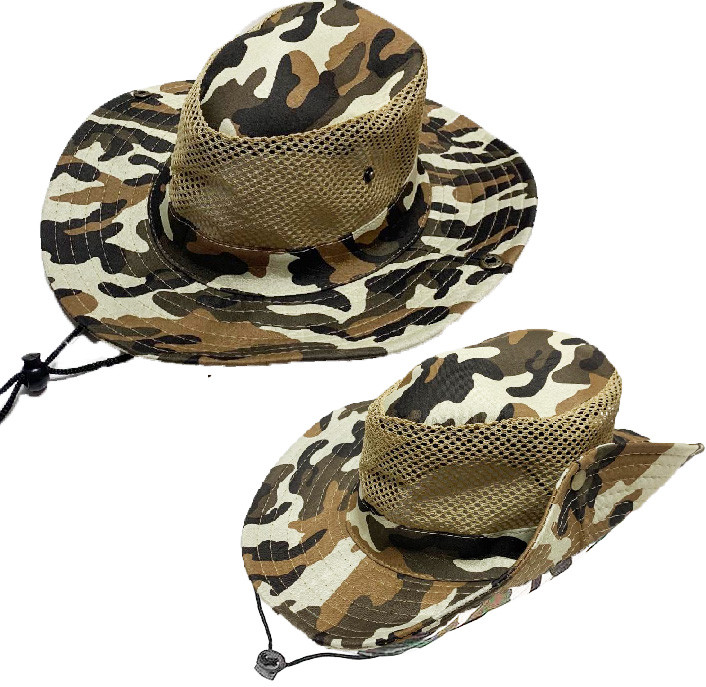 Шляпа для рыбалки охоты и походов трансформирующаяся с ветрозащитной веревкой камуфляж коричневая - фото 1 - id-p100593216