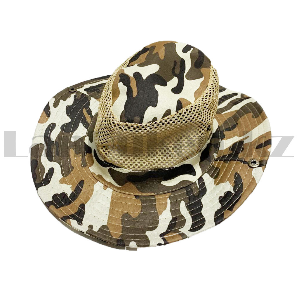 Шляпа для рыбалки охоты и походов трансформирующаяся с ветрозащитной веревкой камуфляж коричневая - фото 4 - id-p100593216