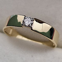 Золотое кольцо с бриллиантами 0.10Сt I1/J, VG - Cut, фото 1