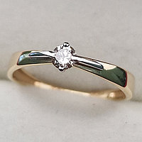 Золотое кольцо с бриллиантами 0.124Сt SI1/L, VG - Cut, фото 1
