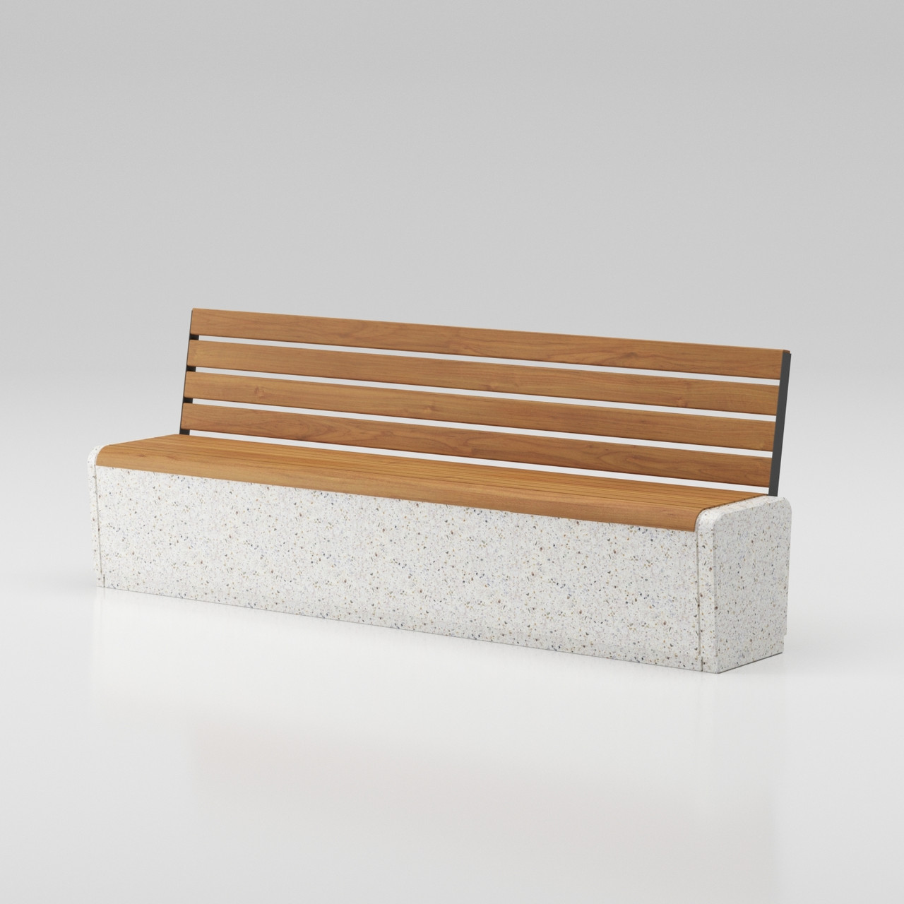 Скамейка из композитного мраморного камня с деревянным настилом Onda bench C3 со спинкой