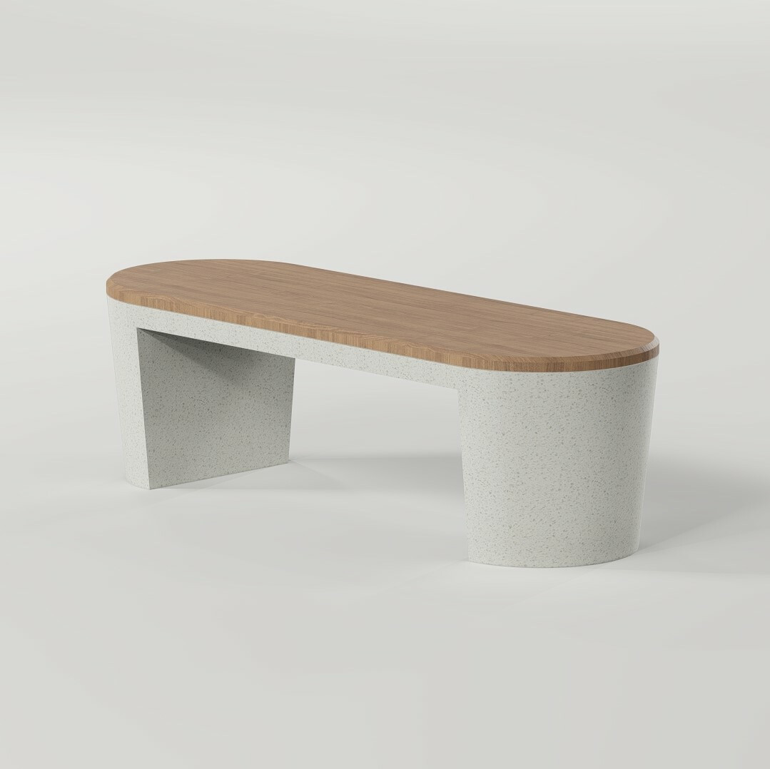 Скамейка из композитного мпраморного камня с деревянным настилом Twist