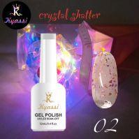 Гель-лак №02 Crystal Shatter KYASSI 12мл. (молочный-розовый с разноцветной поталью)