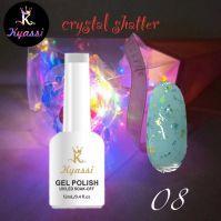Гель-лак №08 Crystal Shatter KYASSI 12мл. (молочный-бирюзовый с разноцветной поталью)