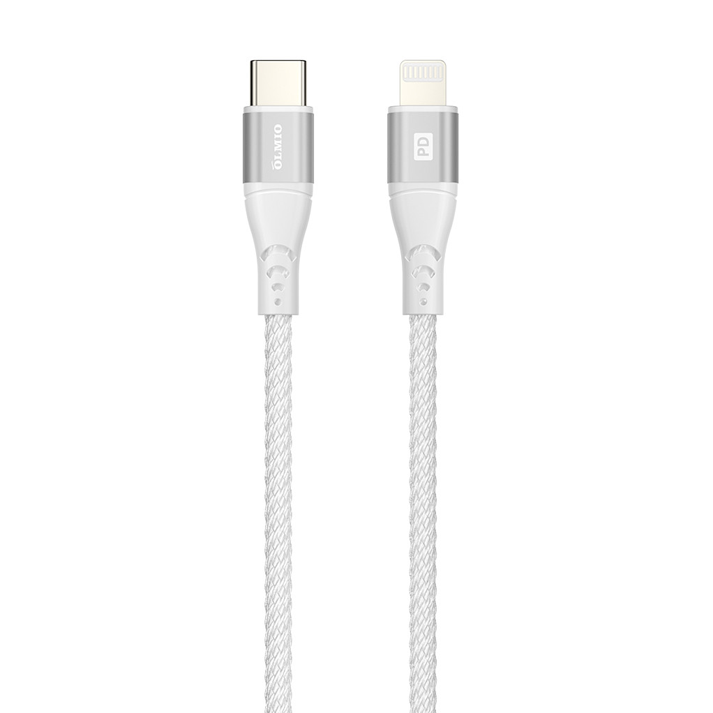 Olmio MFI Кабель Type-С - Lightning PD 1.2м текстильная оплетка белый