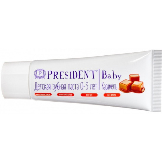 Детская Зубная паста PRESIDENT Baby 0-3 Caramel 25RDA 30мл - фото 1 - id-p85182367