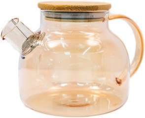 Заварочный чайник из жаропрочного стекла с деревянной крышкой 1000 мл Золото
