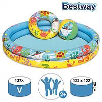 Бассейн надувной, 3 предмета: бассейн, мяч, круг, 122 х 20 см, от 2 лет, 51124 Bestway, фото 1