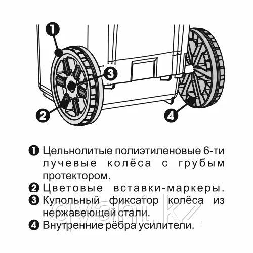 Прямоугольный мусорный бак с колесиками 60 литров