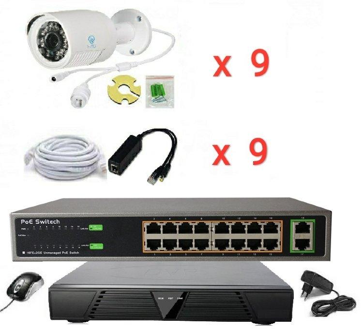 Готовый комплект IP видеонаблюдения на 9 камер (Камеры IP высокого разрешения 3.0MP) - фото 1 - id-p100637794