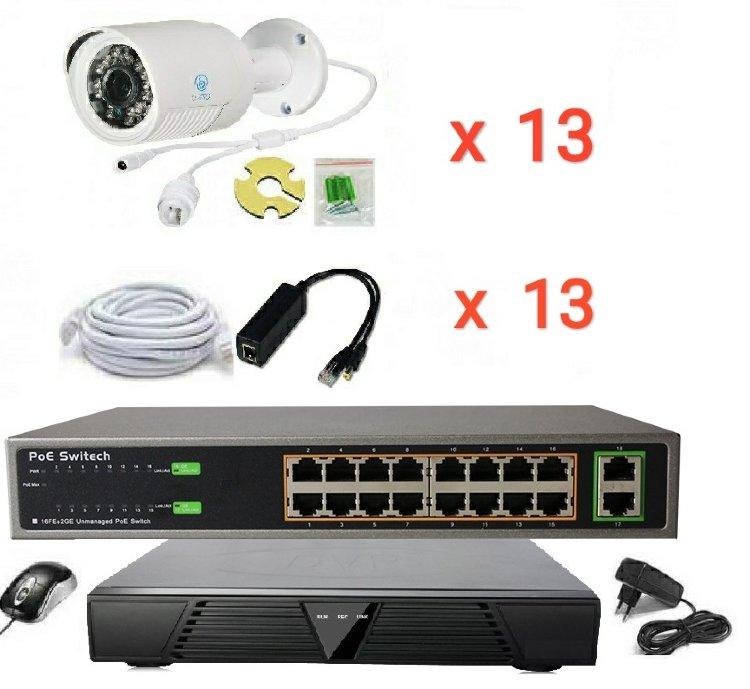 Готовый комплект IP видеонаблюдения на 13 камер (Камеры IP высокого разрешения 3MP) - фото 1 - id-p100637798