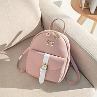 Модный дизайнерский Женский мини рюкзак Многофункциональный Маленький ранец double shoulder bag. Цвет Розовый