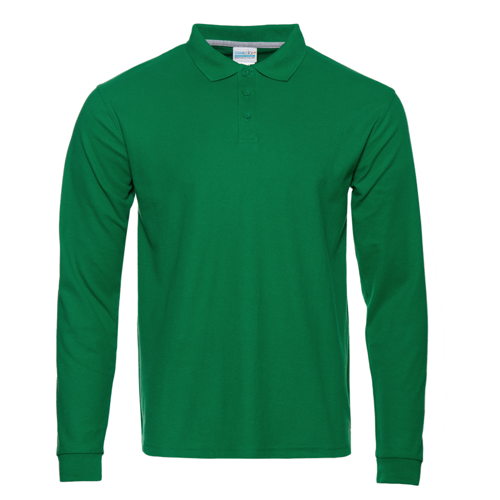Рубашка поло мужская STAN длинный рукав хлопок/полиэстер 185, 04S, Зелёный (30) (46/S)