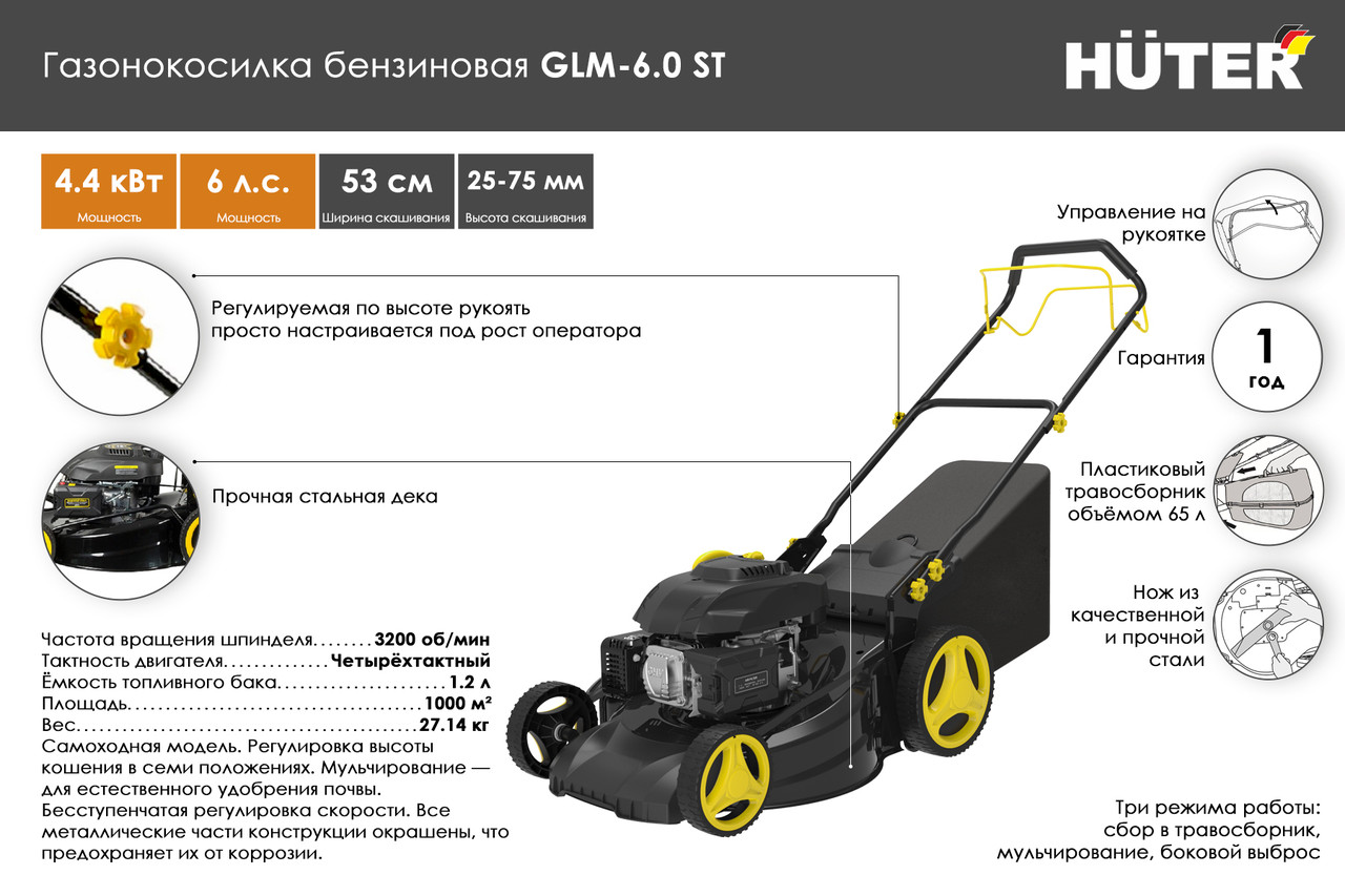 Газонокосилка бензиновая HUTER GLM-6.0 ST - фото 2 - id-p92257731