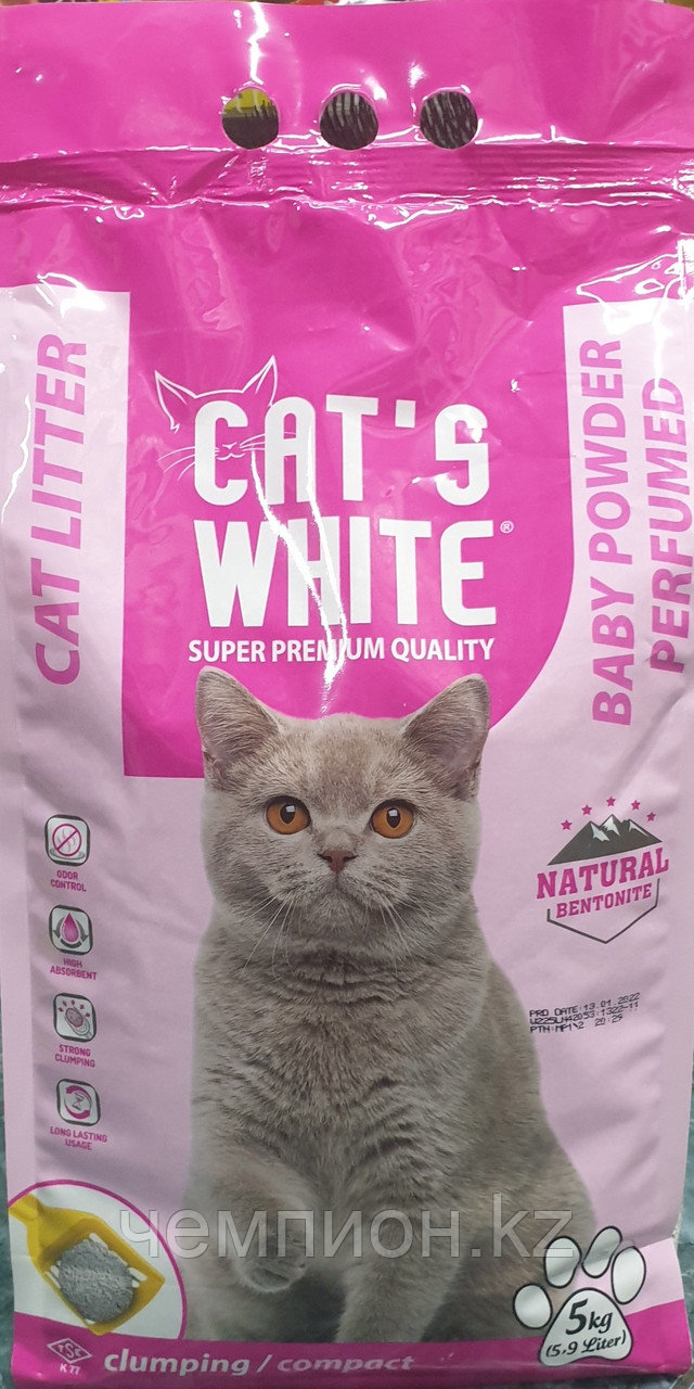 Cat*s White Compact Cat Litter BabyPowder, КэтС Вайт БэбиПудра, комкующийся наполнитель,уп.5кг.