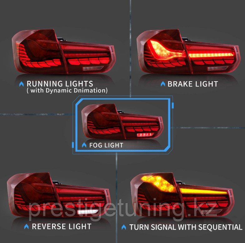 Задние фонари на BMW 3-серия (F30) 2011-18 в стиле M4 (Красный цвет) - фото 3 - id-p100683129