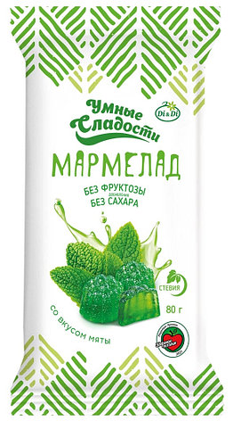 Мармелад «Умные сладости» желейно-формовой со стевией со вкусом мяты, 80г, фото 2