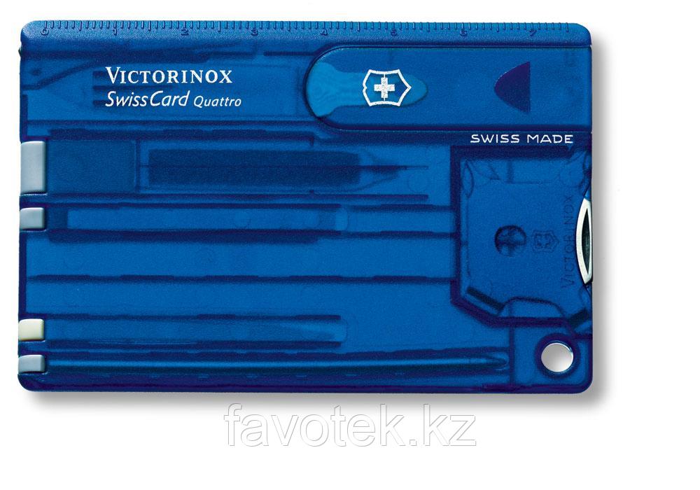 Швейцарская карточка VICTORINOX SwissCard Quattro, 14 функций, полупрозрачная синяя