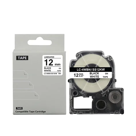Картридж LC-4WBN  для Epson LabelWorks LW-300, LW-400 (лента 12mmx8m),черный на белом, фото 2