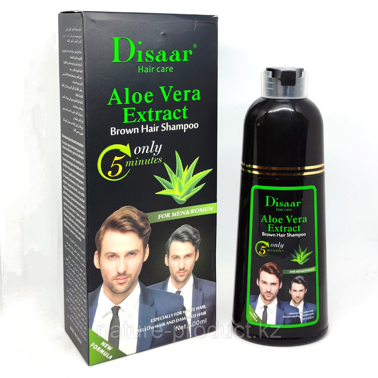 Шампунь-краска для седых волос Disaar, экстракт Aloe Vera коричневый 400 мл.