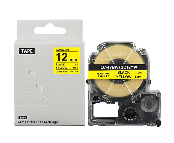 Картридж LC-4YBW  для Epson LabelWorks LW-300, LW-400 (лента 12mmx8m) ,черный на желтом, фото 2
