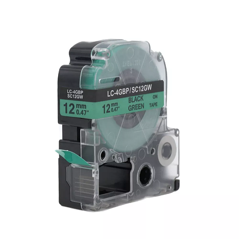 Картридж LC-4GBP для Epson LabelWorks LW-300, LW-400 (лента 12mm x 8m) черный на зеленом, фото 2