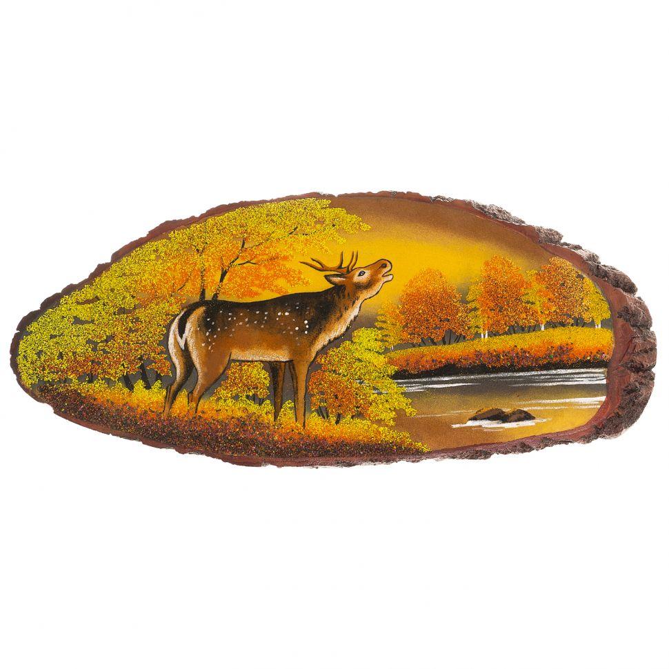Картина на срезе дерева "Олень осенью" 65-70 см рисунок из каменной крошки 124133 - фото 1 - id-p100711042