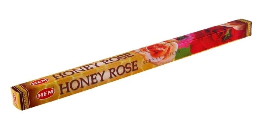 Благовония HEM Мед Роза (Honey Rose) аромапалочки, упаковка четырехгранник