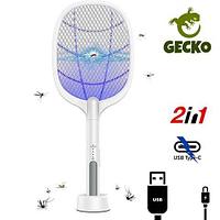 Мухобойка-ловушка насекомых 2-в-1 GECKO USB-C на подставке «Ракетка-автомат»