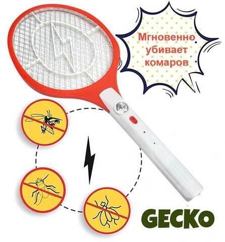 Электромухобойка-ракетка с фонариком GECKO Mosquito Swatter с питанием от аккумулятора - фото 1 - id-p100715270