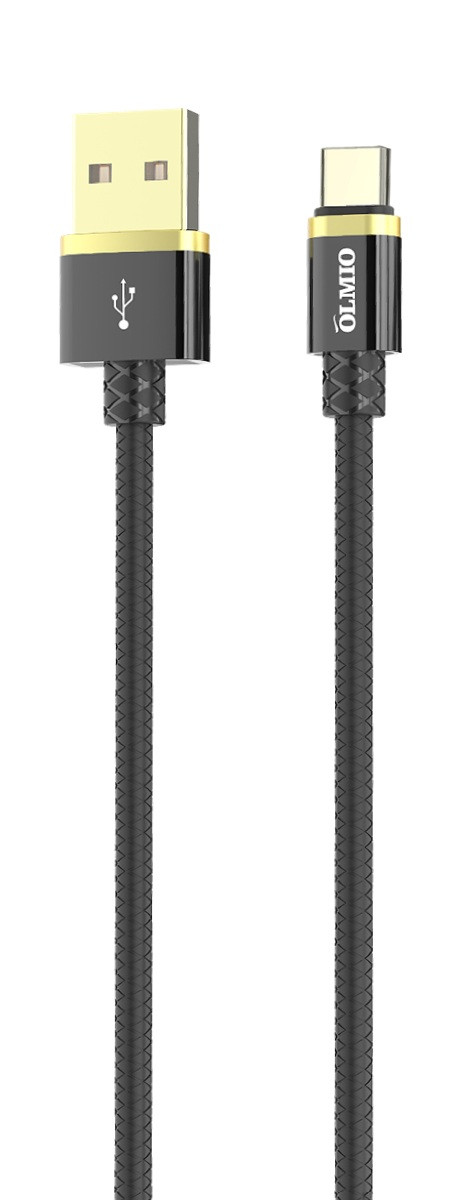 Olmio Deluxe Кабель USB 2.0 - USB Type-C, 1м, 2.1A, черный