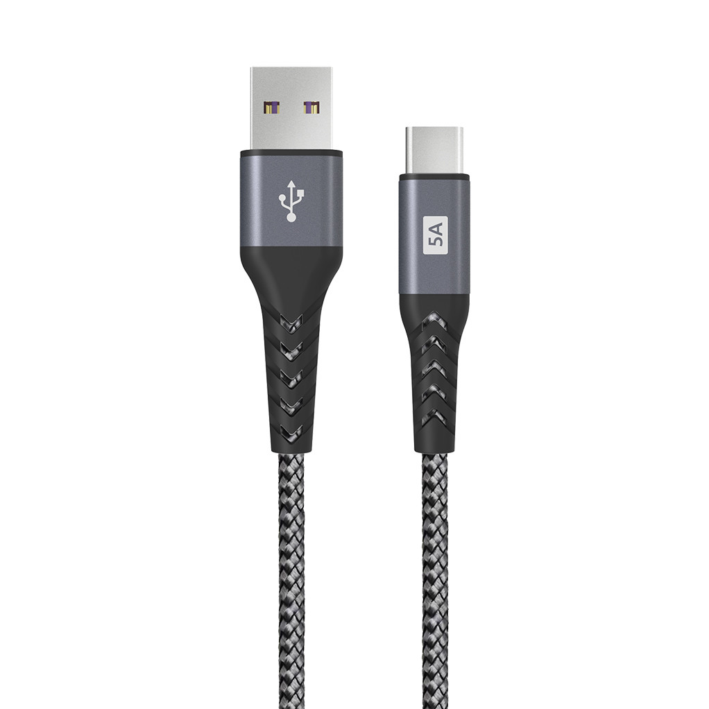 Olmio Supercharge Кабель USB 2.0 - USB Type-C, 1,2 м, 5A, серый
