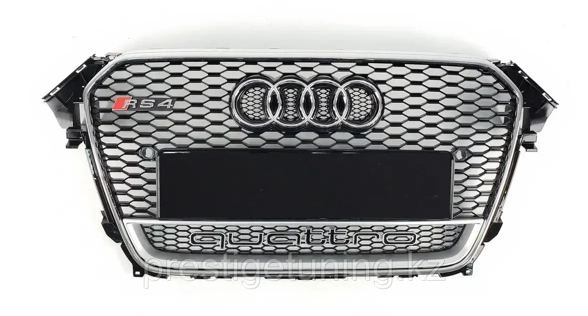 Решетка радиатора на Audi A4 IV (B8) 2011-15 стиль RS4 (Рамка хром + Quattro)