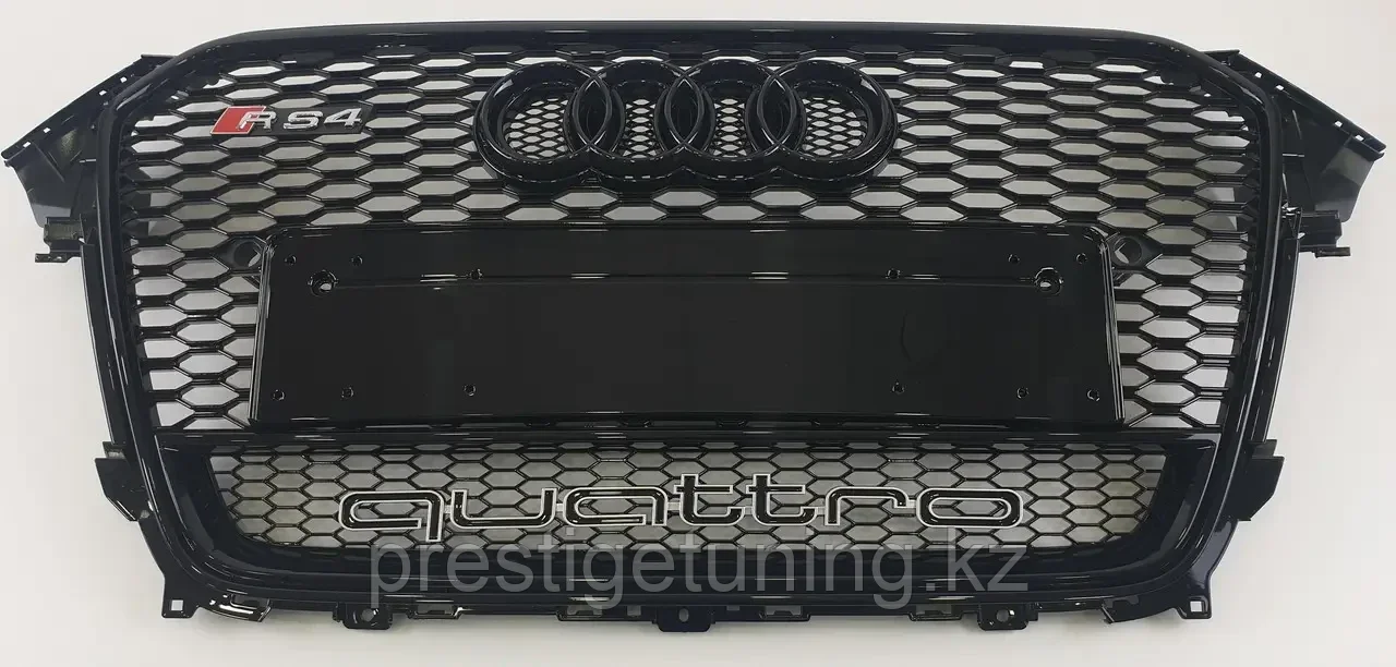 Решетка радиатора на Audi A4 IV (B8) 2011-15 стиль RS4 (Черный цвет + Quattro) - фото 2 - id-p100730713