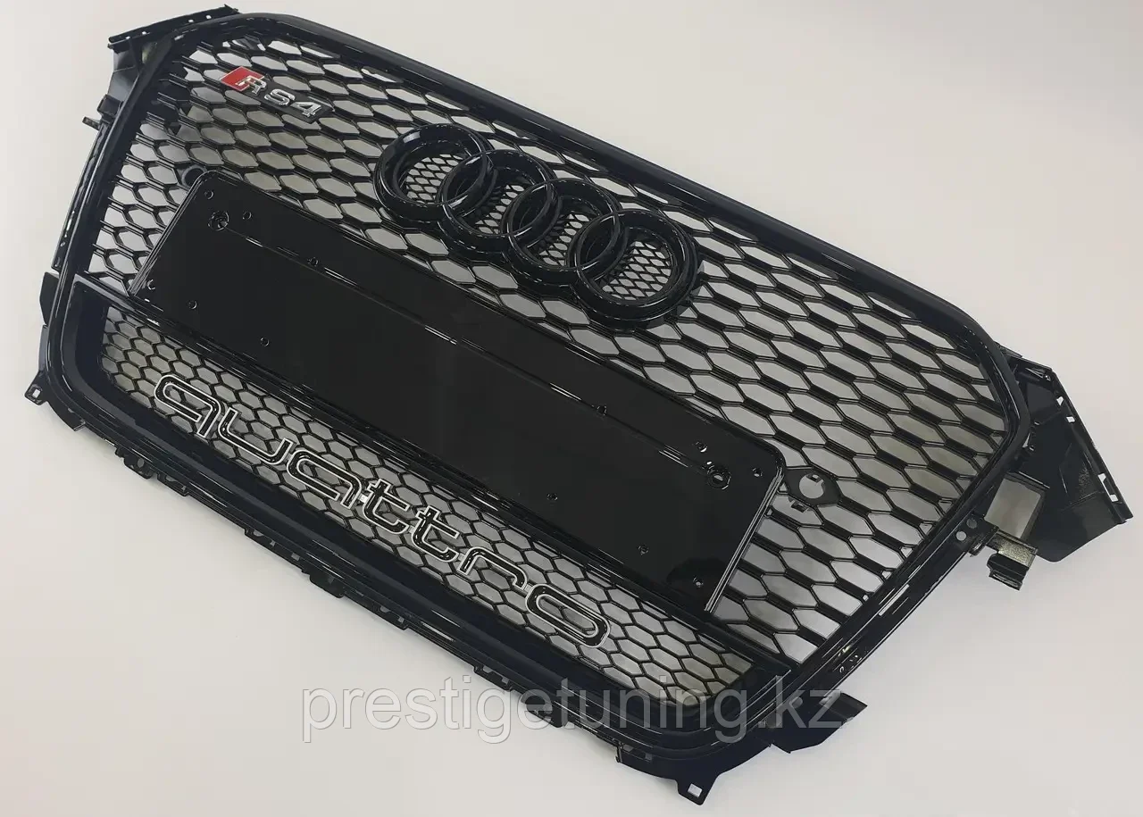 Решетка радиатора на Audi A4 IV (B8) 2011-15 стиль RS4 (Черный цвет + Quattro) - фото 3 - id-p100730713